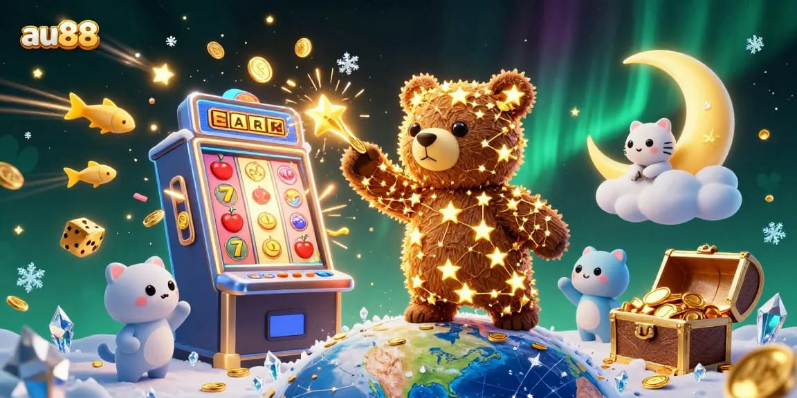 Spin to win with au88 in a vibrant 3D casino scene showcasing gold coins and slot machines.