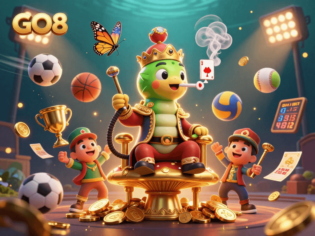 Experience the GO8 thrill with 3D casino characters and vibrant sports elements in action.