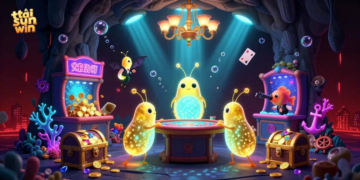 Engage in thrilling gameplay at tải sun win with our vivid 3D casino scene featuring glowworms and dynamic gaming elements.