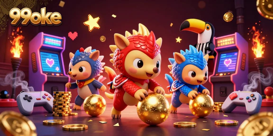 Engaging scene of 99oke with rival pangolins and poker chips, showcasing vibrant casino dynamics.