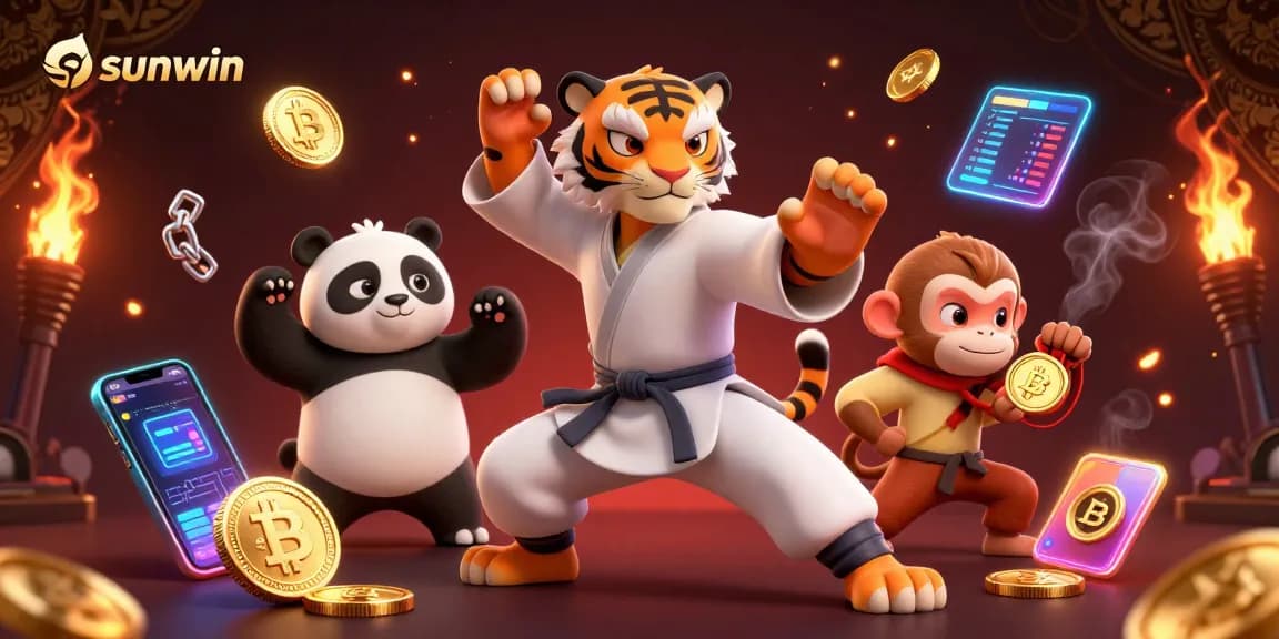 Experience sunwin's thrilling casino adventure with a kung fu master and playful characters.