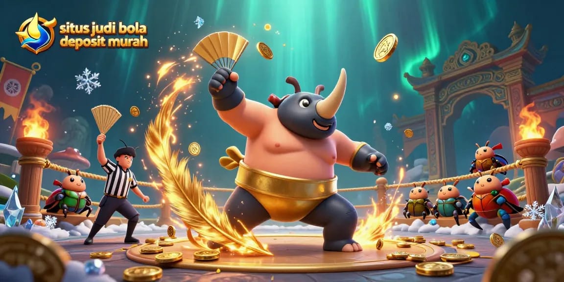 Experience situs judi bola deposit murah with an energetic scene of cartoon beetles in a dynamic betting arena.