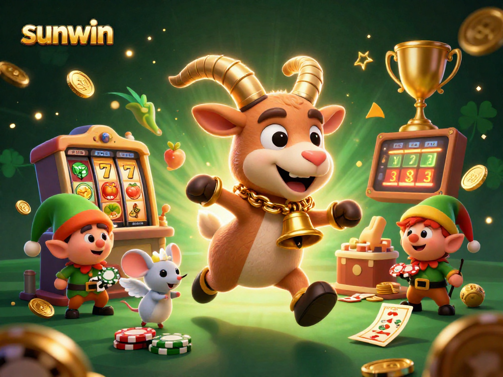 Join the fun at sunwin casino with mischievous characters stealing chips amidst vibrant slot games.