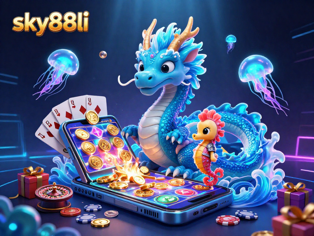 Play slot games with captivating characters like sky88li, showcasing vibrant casino elements.
