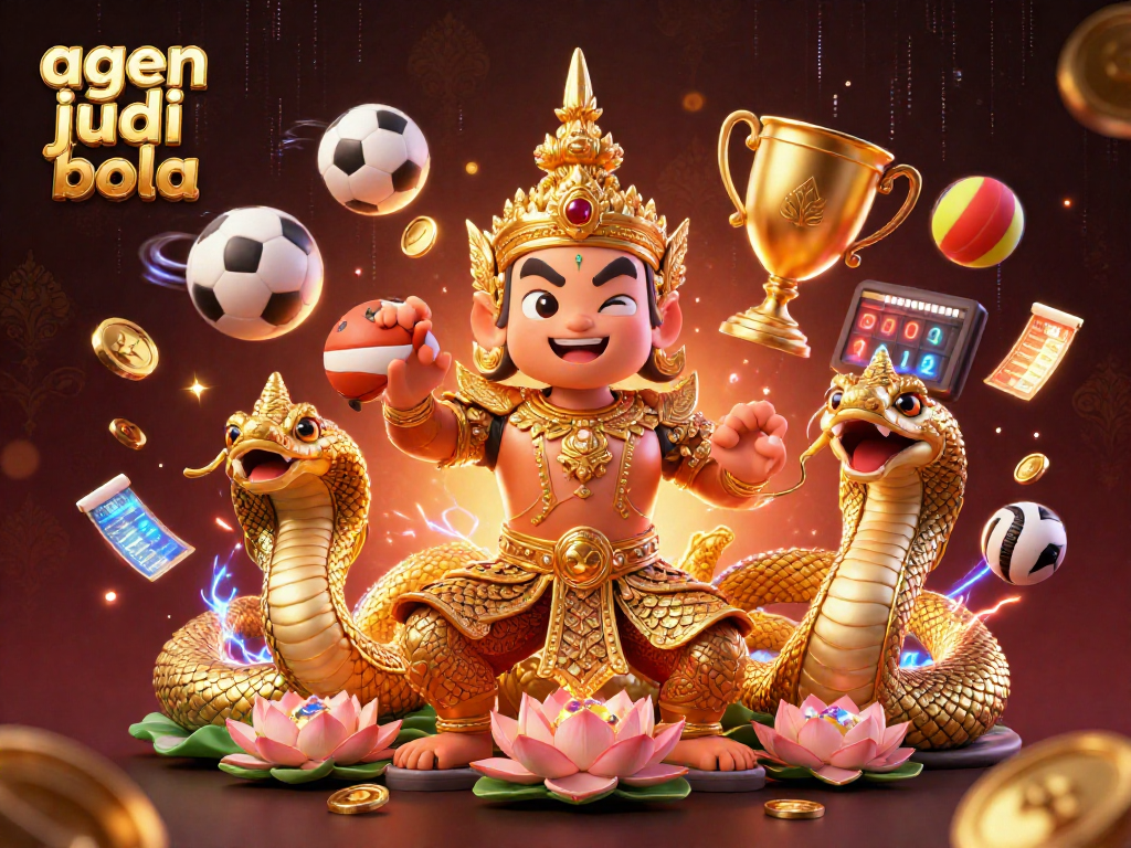 Experience exhilarating gaming with agen judi bola in a vibrant 3D illustration showcasing sports betting excitement.