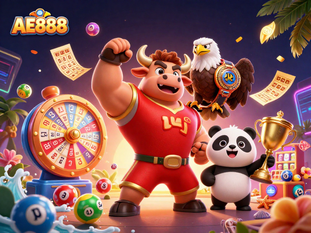 Stand out with AE888 lottery excitement featuring vibrant characters and dynamic gaming elements.