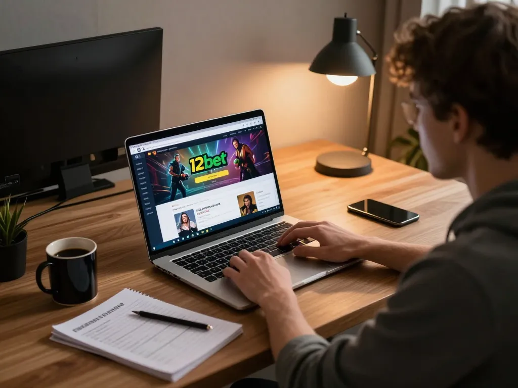 Tham gia nền tảng cờ bạc trực tuyến 12bet trên một chiếc laptop hiện đại trong một phiên chơi game ấm cúng
