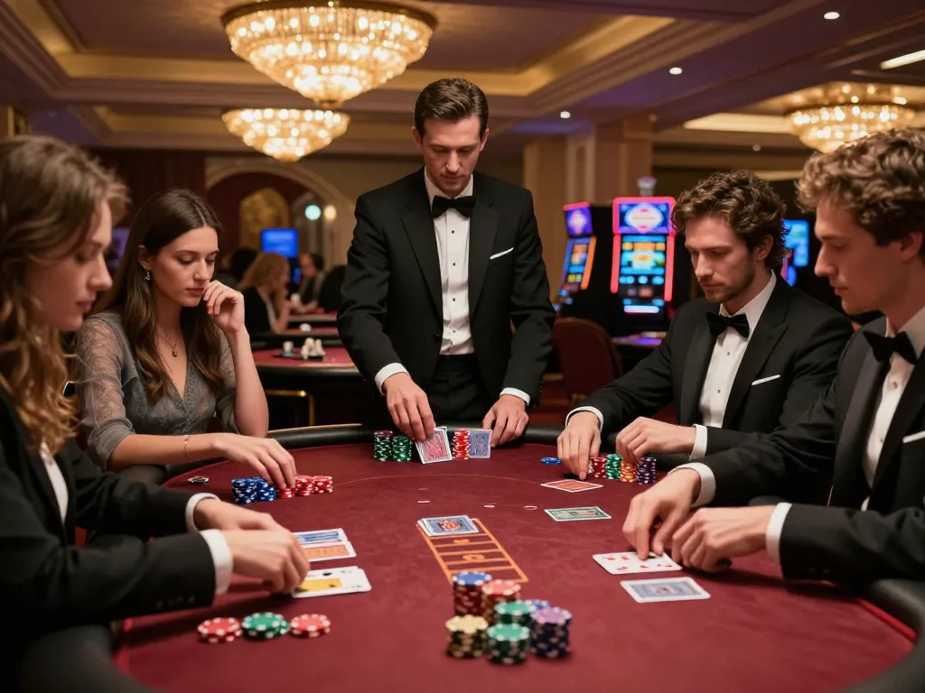 Players at a high-stakes poker game at sc88seo casino, capturing rich ambiance and strategic moments.