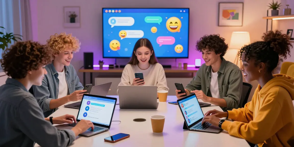 Vibrant digital scene of diverse avatars in nsfw ai chat interaction with modern devices.