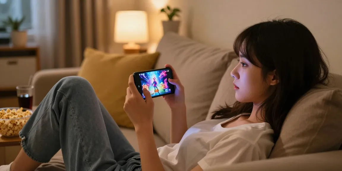 Engaged player enjoying mobile hentai games in a cozy living room.