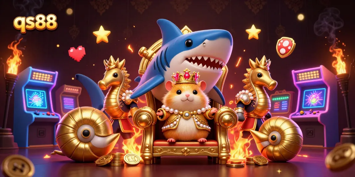Experience thrilling gameplay at qs88 with a fierce hamster king amidst vibrant casino elements.