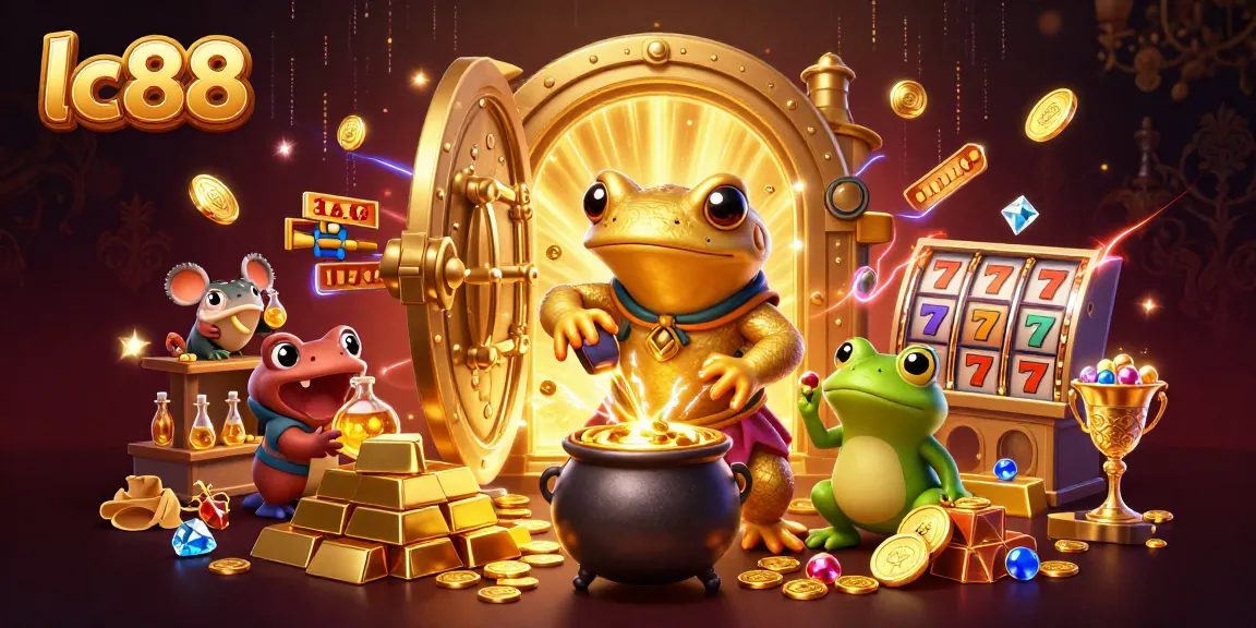 Experience the thrill at lc88 with vibrant slot reels and a golden alchemist scene.