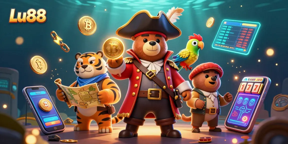 Engage in thrilling gaming adventures at Lu88 with a 3D pirate illustration showcasing vibrant casino elements.