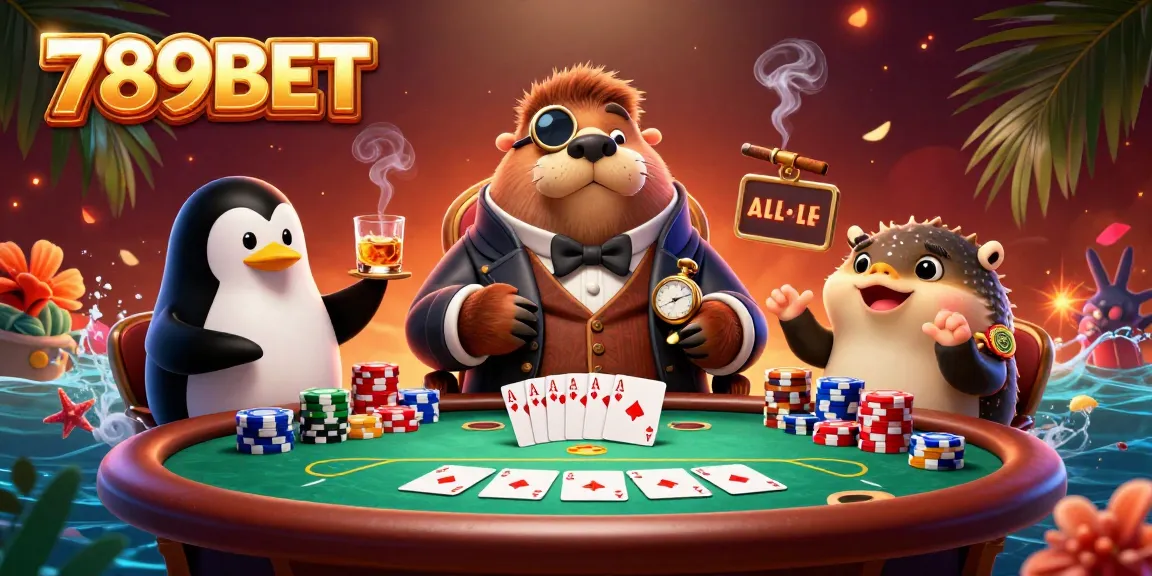 Experience the excitement of 789BET in this underwater poker scene with vibrant characters and casino elements.