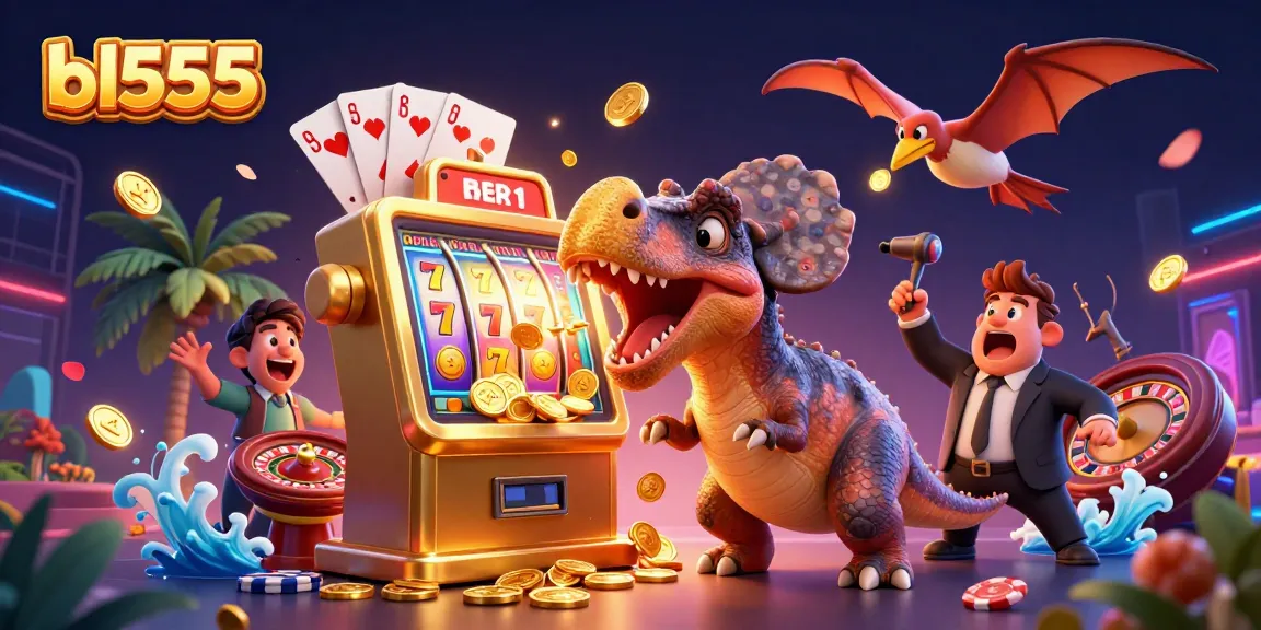 Spin to win at bl555 casino with a dinosaur-themed jackpot scene brimming with excitement and fun.
