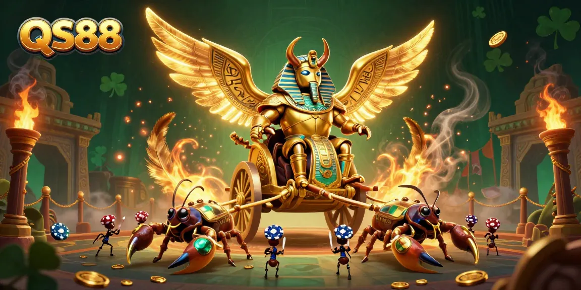 Experience exciting gameplay at QS88 with dynamic elements featuring a colossal golden scarab beetle, scorpions, and more.