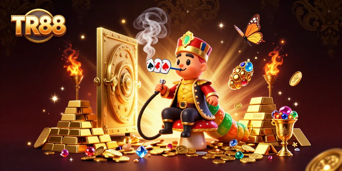 Experience TR88’s vibrant casino adventure with the caterpillar master in a rich, colorful digital illustration