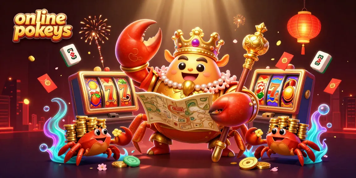 Experience online pokies action with a vibrant golden crab emperor and dynamic casino elements.