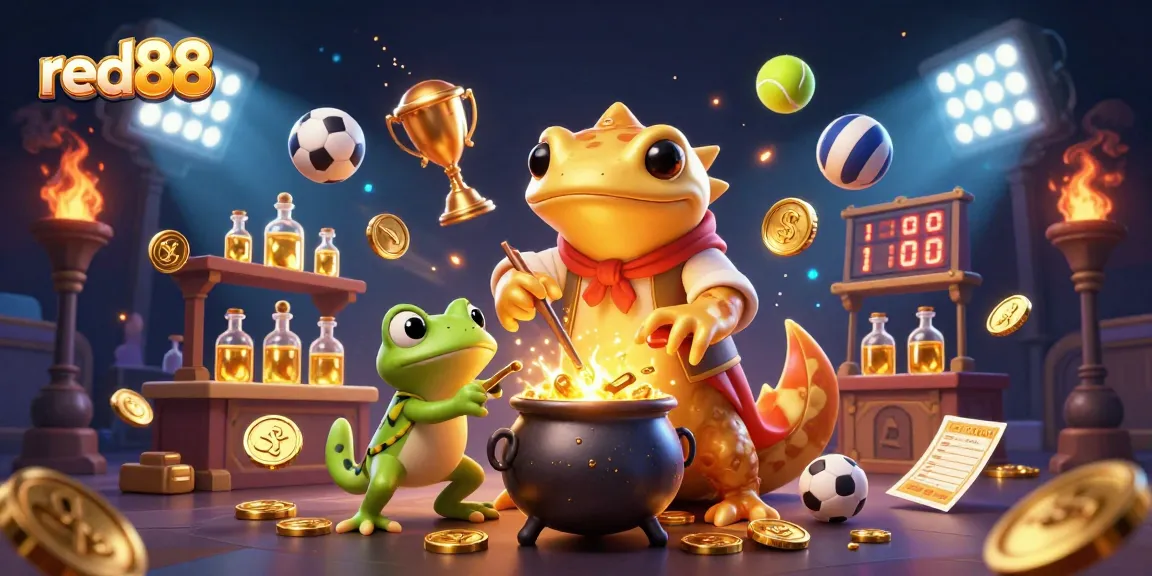 Experience thrilling betting action with red88, featuring a dynamic scene of characters and gold coins.