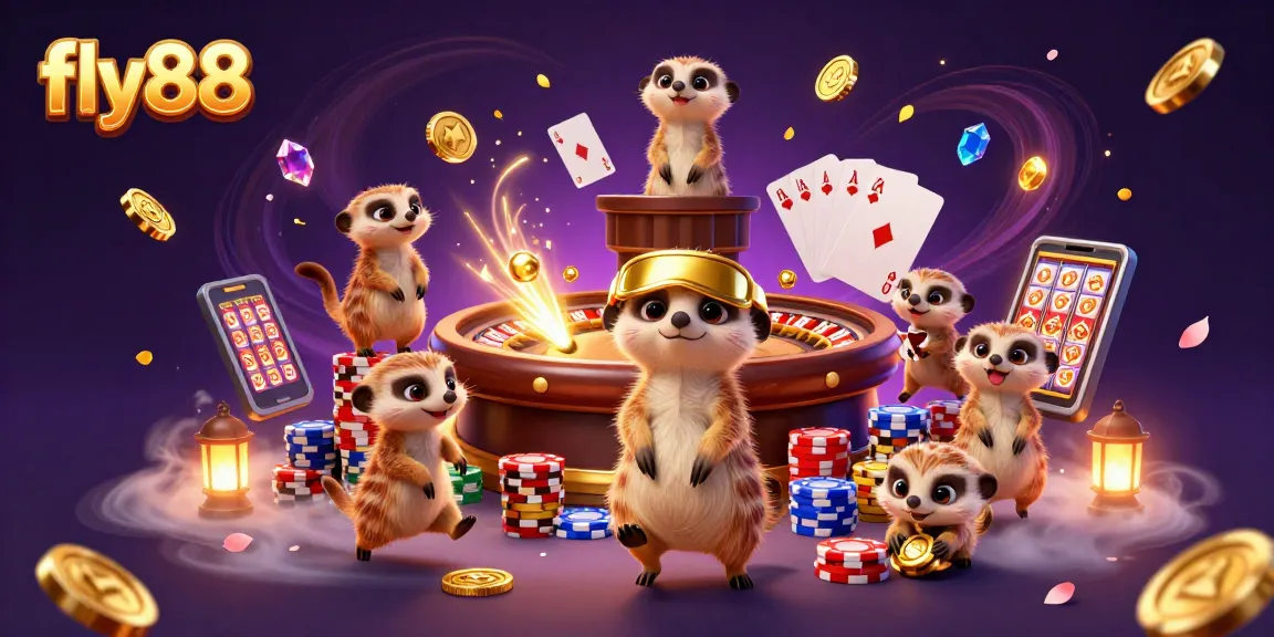 Experience the excitement of fly88 casino gameplay with charming meerkats managing a dynamic scene.