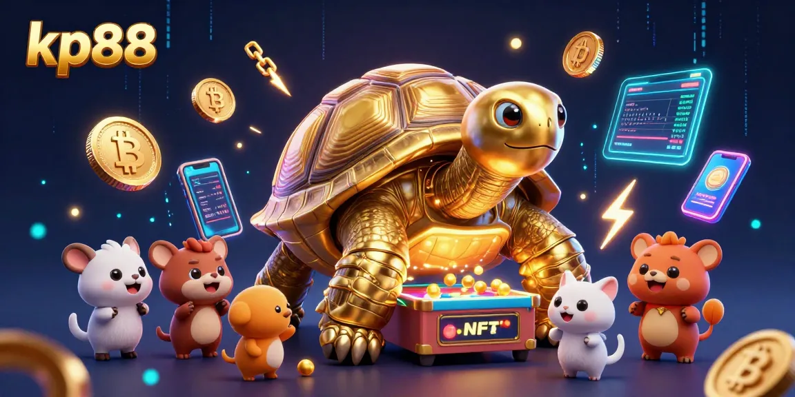 Engage in thrilling gameplay at kp88 with vibrant crypto elements and characters in a dynamic casino environment.